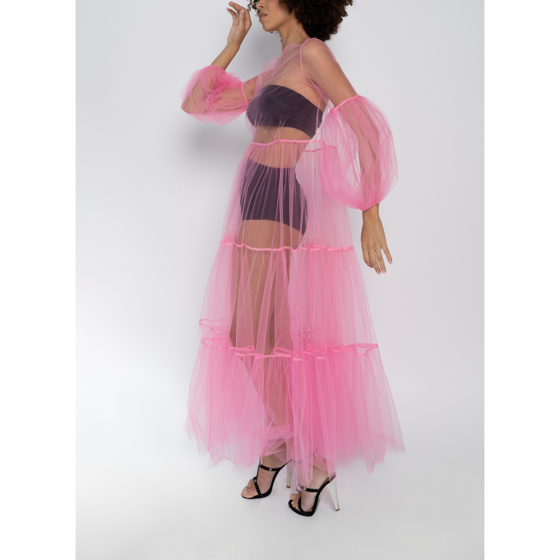 Alena Maxi Tulle Dress Neon Pink Helene Galwas Wolf Badger