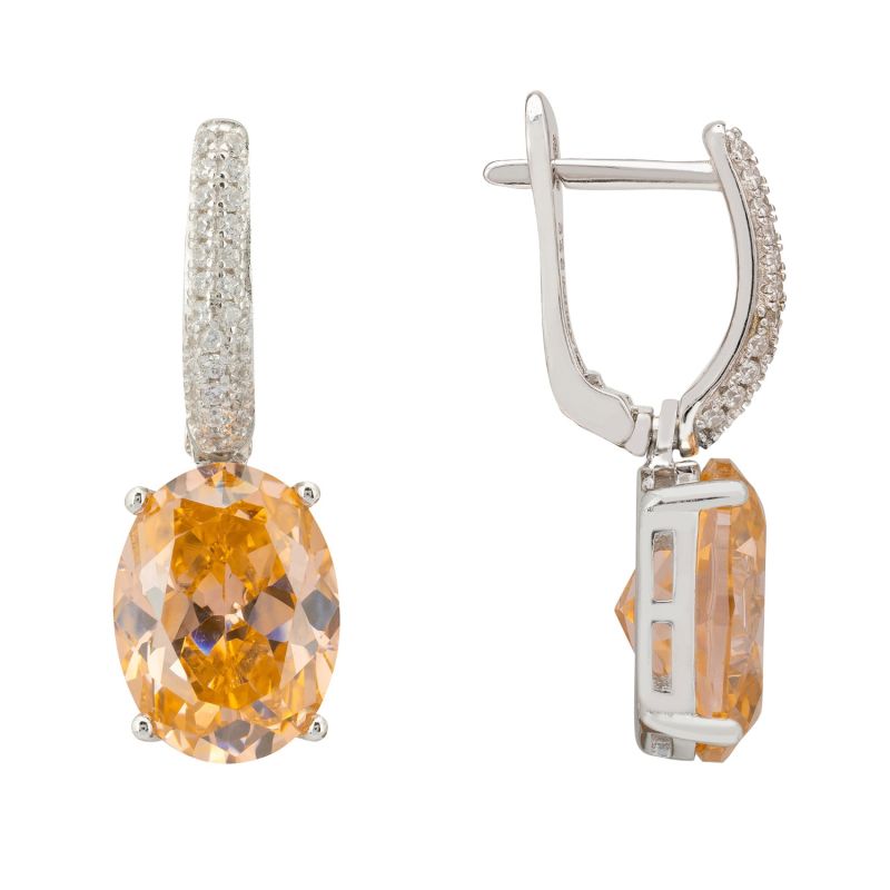 Alexandra Oval Drop Earrings Silver Peach Quartz image