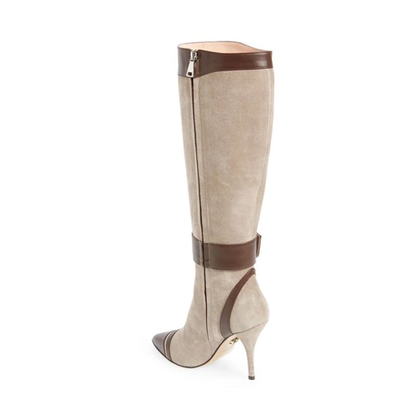 Alexis Beige Suede Knee-High Boot | Beautiisoles by Robyn Shreiber ...