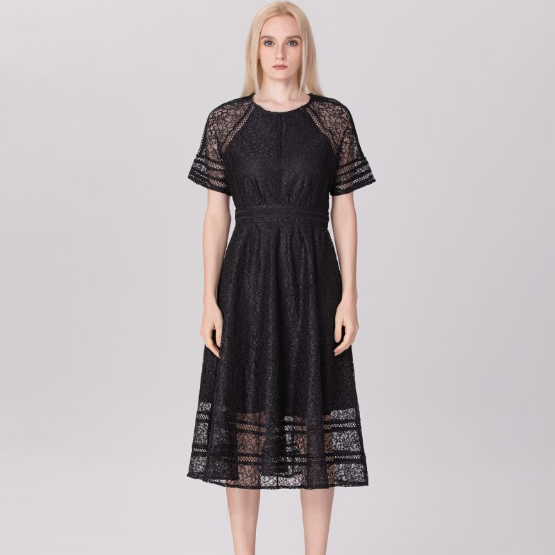 All-Lace Flared Dress And Trims - Black image