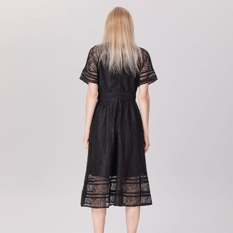 All-Lace Flared Dress And Trims - Black image