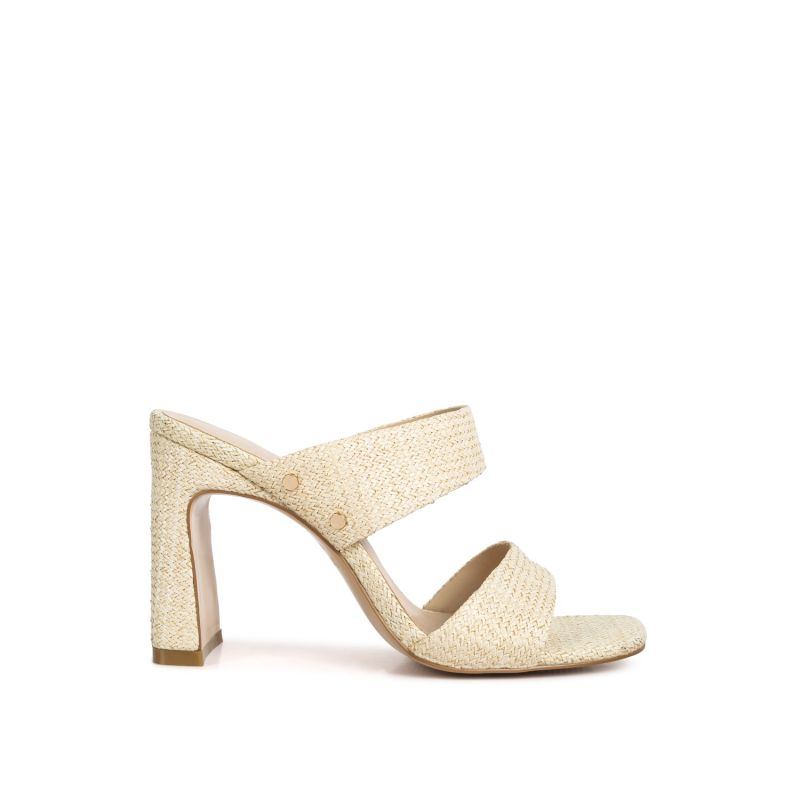 Alodia Slim Block Heel Sandals In Natural by Rag Co