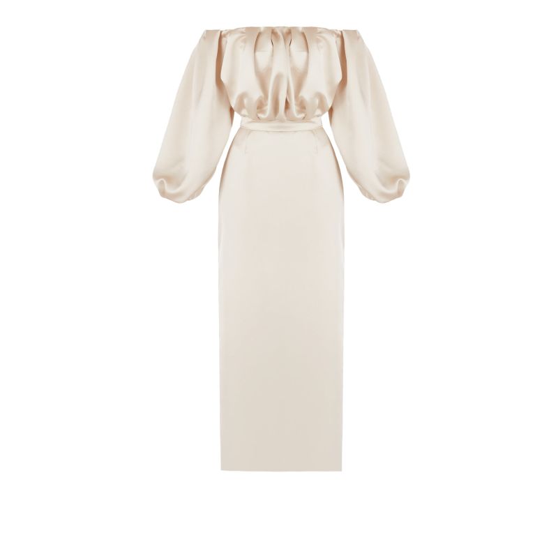 Alya Beige Long Off Shoulder Midi Cocktail Dress image