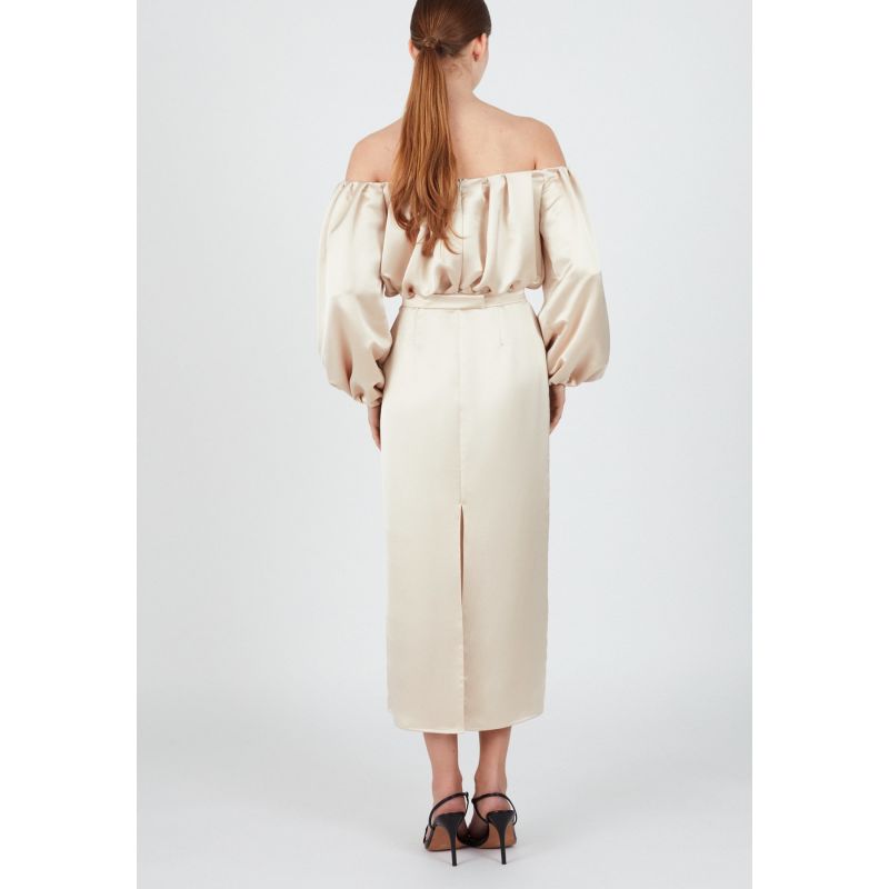 Alya Beige Long Off Shoulder Midi Cocktail Dress image