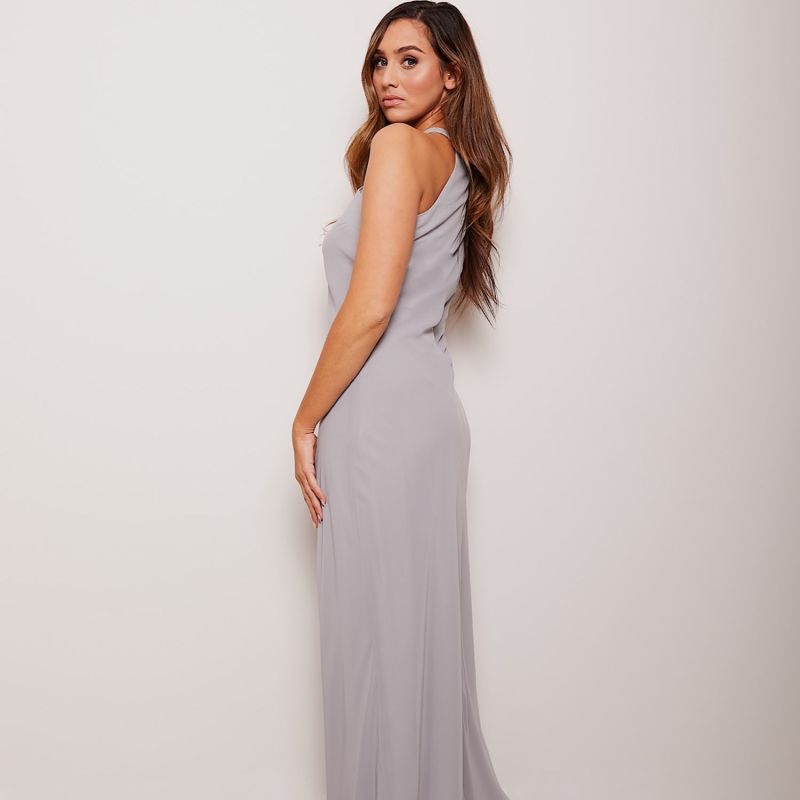Alysia Grey Chiffon Evening Gown Dress 2 Party Wolf Badger