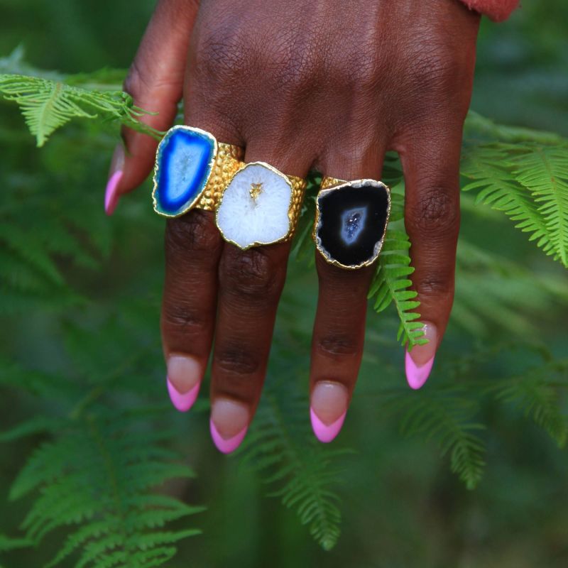 Black Mega Gemstone Gold Statement Ring image