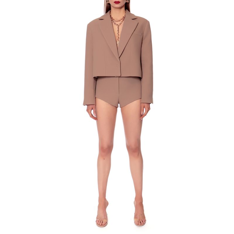 Amanda Classic Beige Short Single Breasted Blazer image