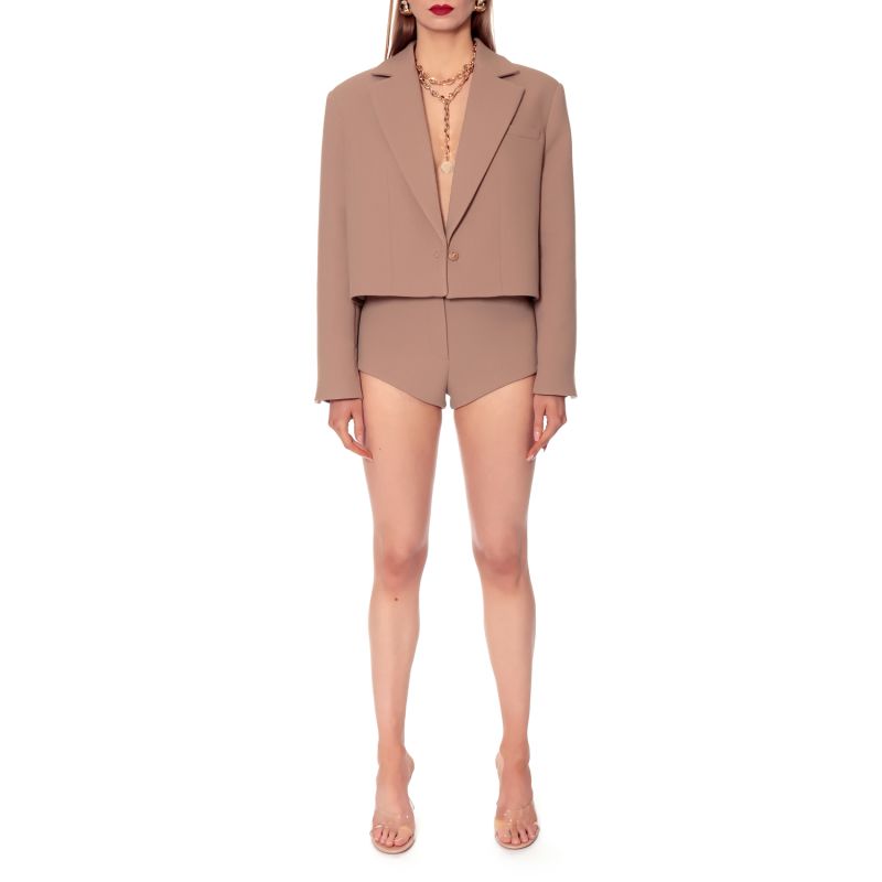 Amanda Classic Beige Short Single Breasted Blazer image