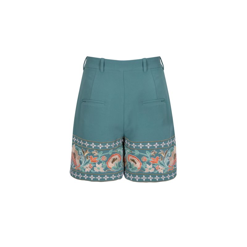 Amara Embroidered Blue Tailored Shorts image