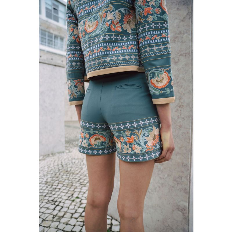 Amara Embroidered Blue Tailored Shorts image