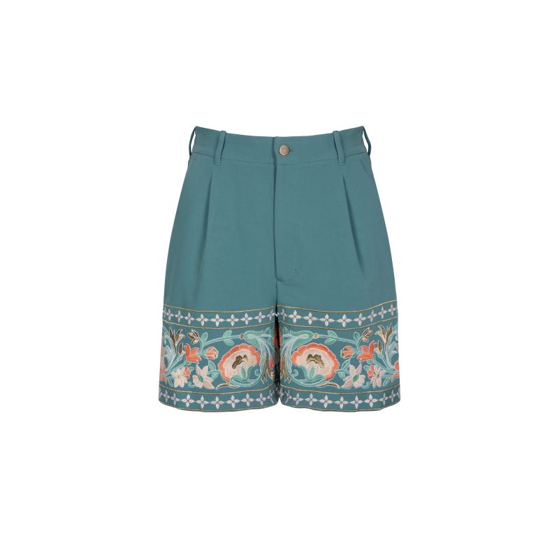 Amara Embroidered Blue Tailored Shorts image