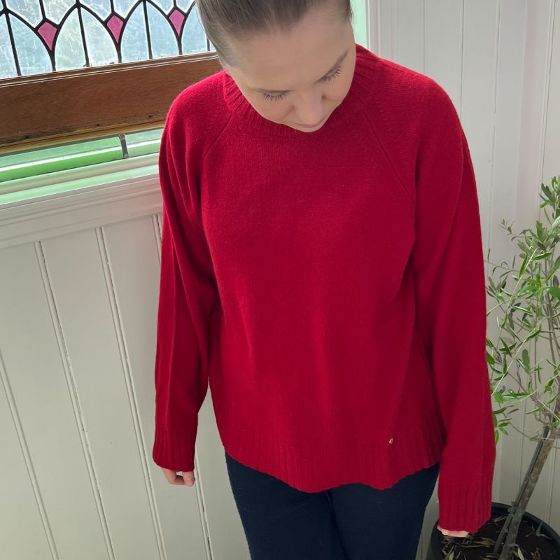 Amber Chunky Pure Cashmere Pullover In Claret Red image