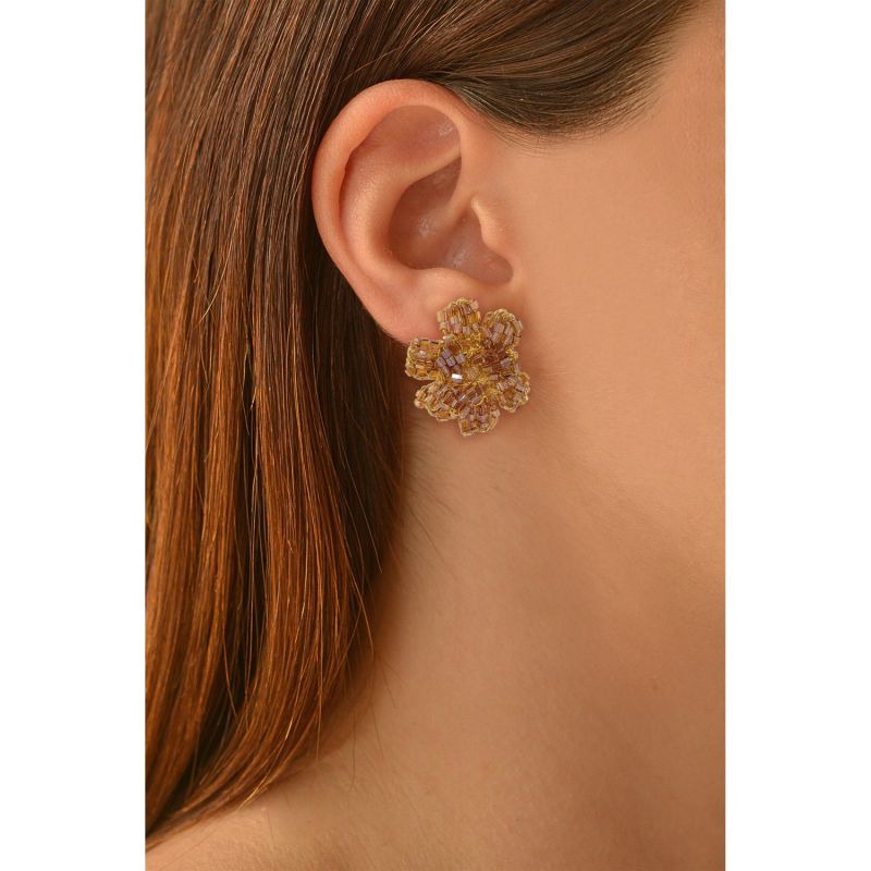 Amber & Gold Aster Posts Handmade Crochet Earrings image