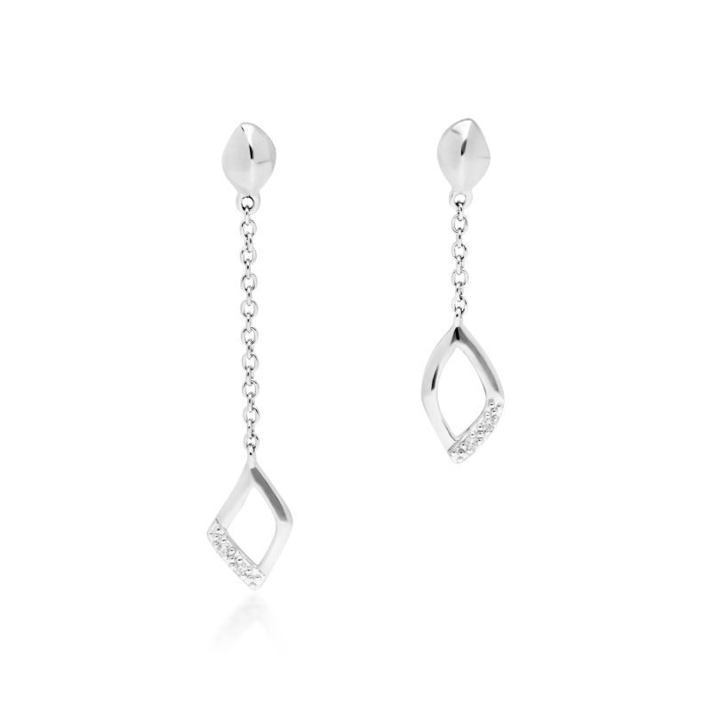 Asymmetric Diamond Pave Dangle Earrings In White Gold image