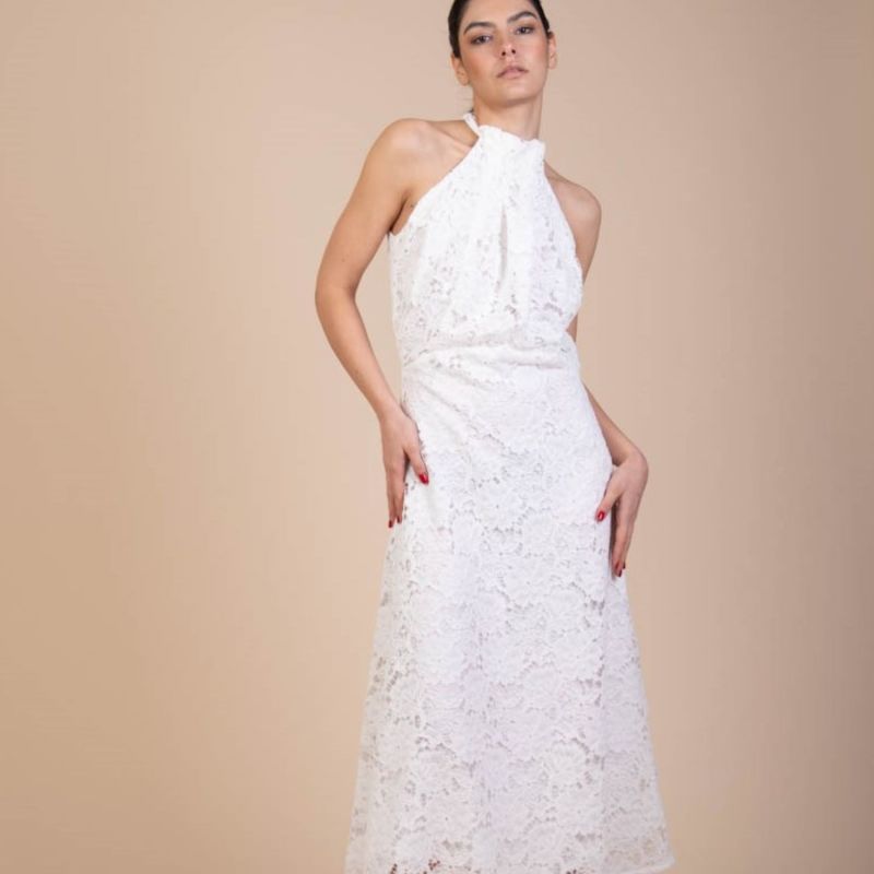 Amelia Embroidered Cotton Viscose Lace Maxi Dress In Pearl White image