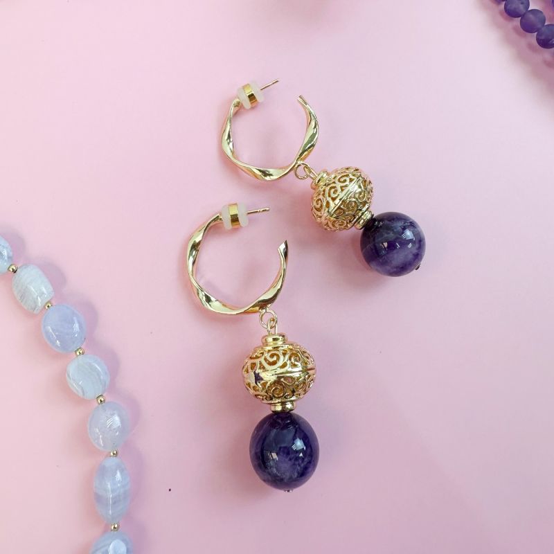 Amethyst Chunky Hoop Earrings image