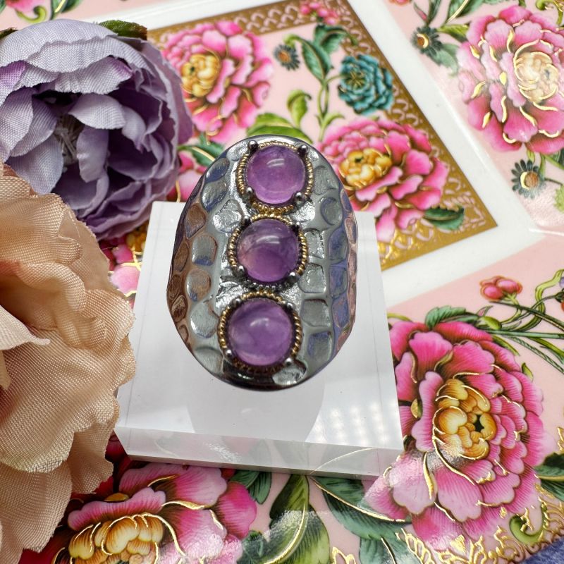 Amethyst Stones Nugget Adjustable Ring image