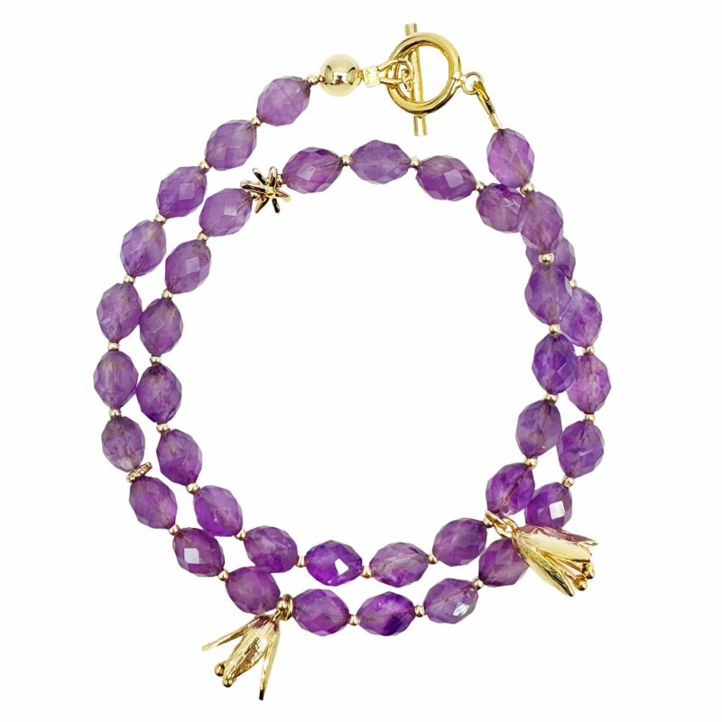 Amethyst With Flower Charms Double Layers Bracelet Or Choker image