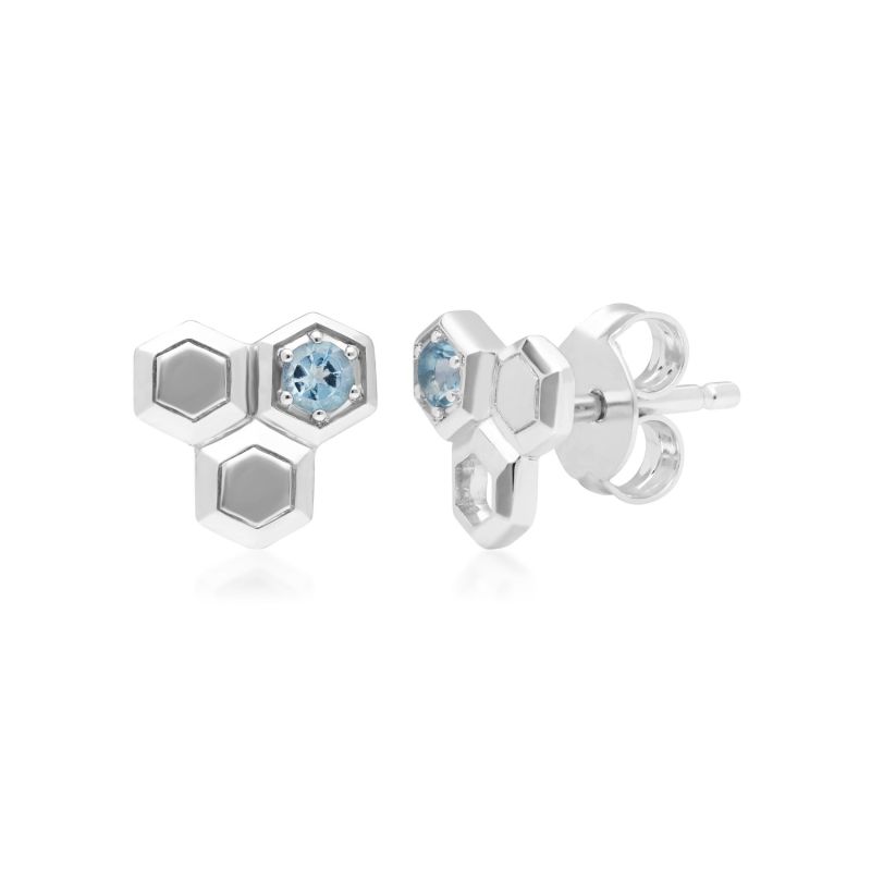 Honeycomb Blue Topaz Stud Earrings In Sterling Silver image