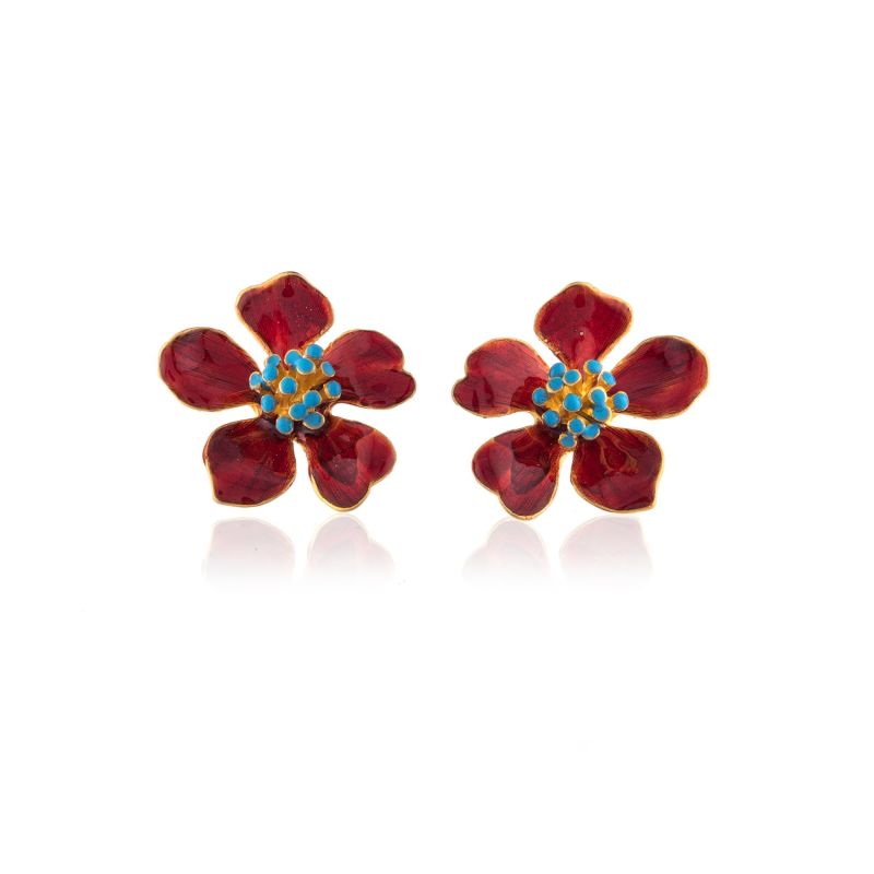 Red Cherry Blossom Flower Earrings image