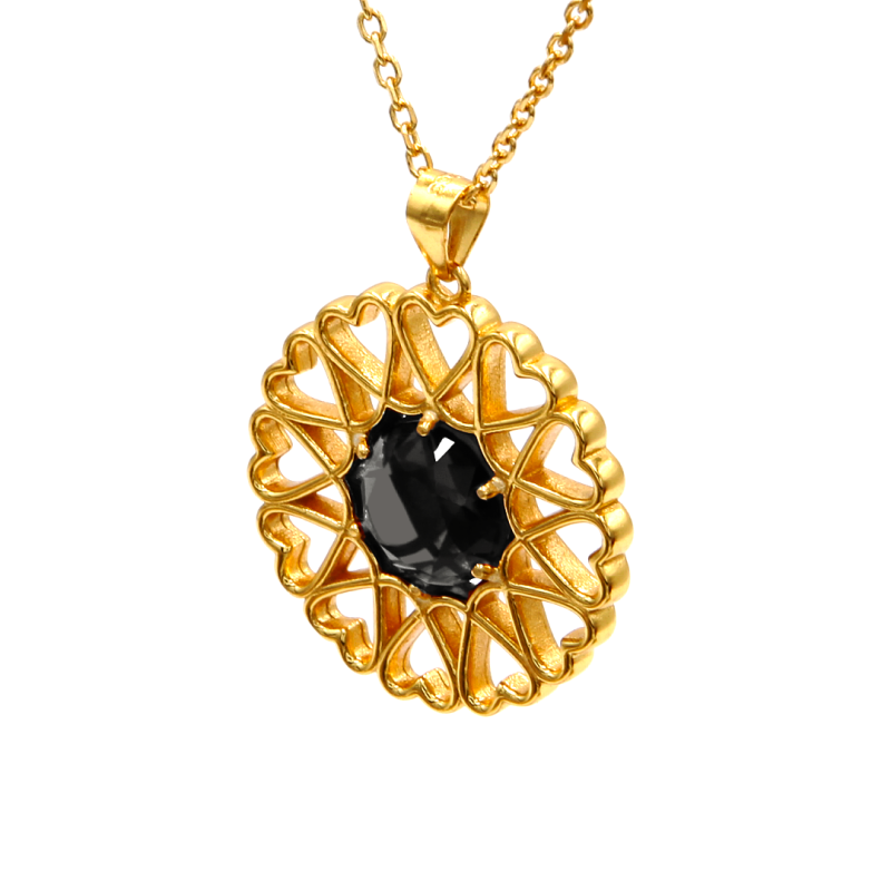 Amoare® Paris Large Necklace In Gold Vermeil - Onyx Black image