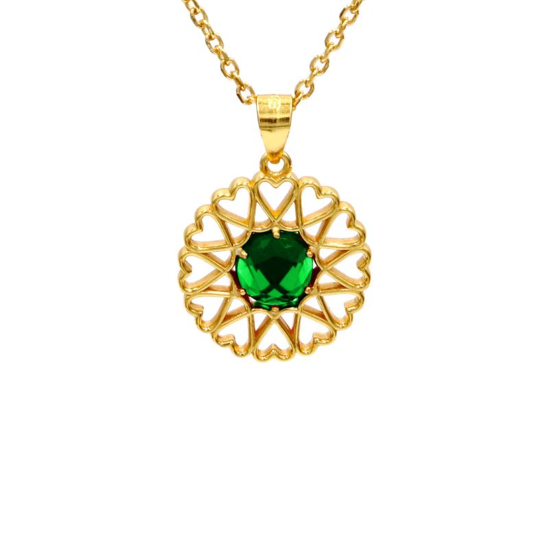 Amoare® Paris Small Necklace In Gold Vermeil - Emerald Green image