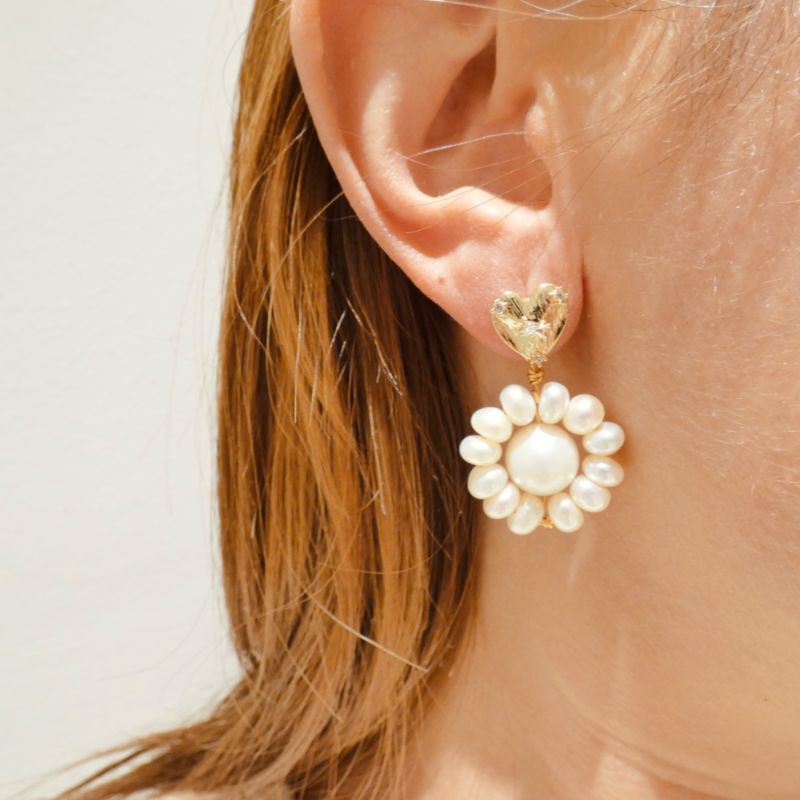 Amore Crystal Heart Flower Pearl Earrings image