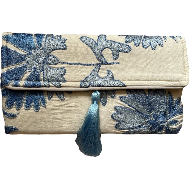 Pale Cream And Blue Suzani Clutch image