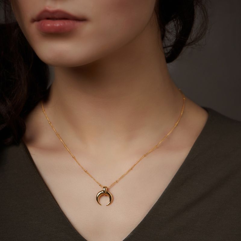 Amun Horn Gold Vermeil Cz Necklace image