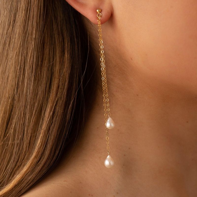 Anais Pearl Layered Gold Drop Earrings image