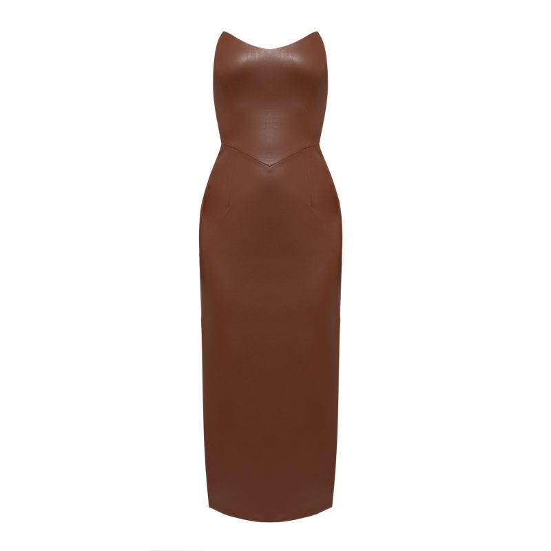 Angelina Brown Faux Leather Corset Midi Dress image