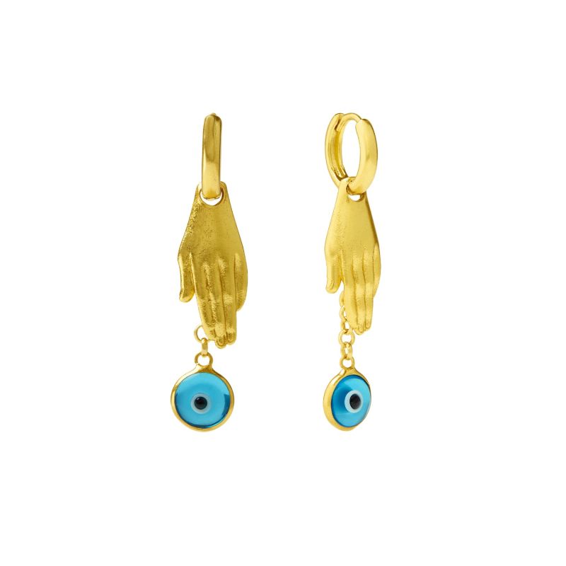 Angelica Hand & Evil Eye Huggie Earrings image