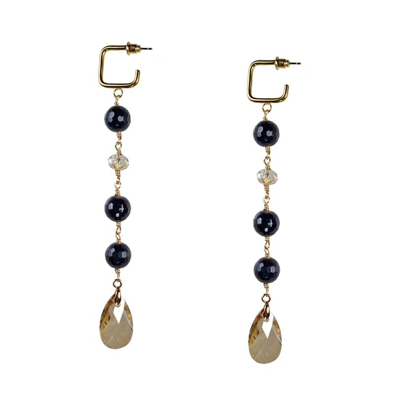 ANNA Gemstone and Crystal Earrings -Black image