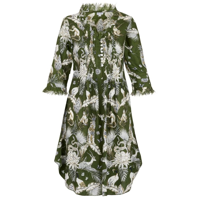 Annabel Cotton Tunic In Olive Green Tropical | At Last... | Wolf & Badger