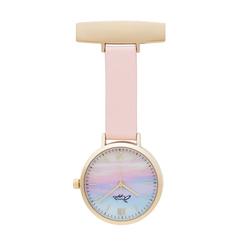 Annie Apple Meraki Sunset Gold Blush Pink Leather Nurse Fob Watch image