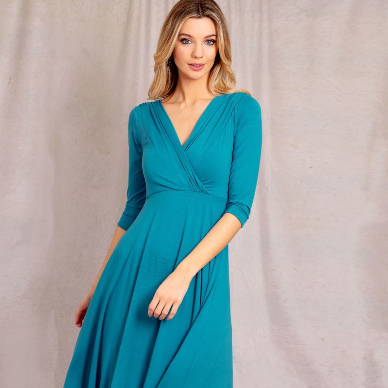Annie Faux Wrap Fit And Flare Party Dress In Celestial Blue image