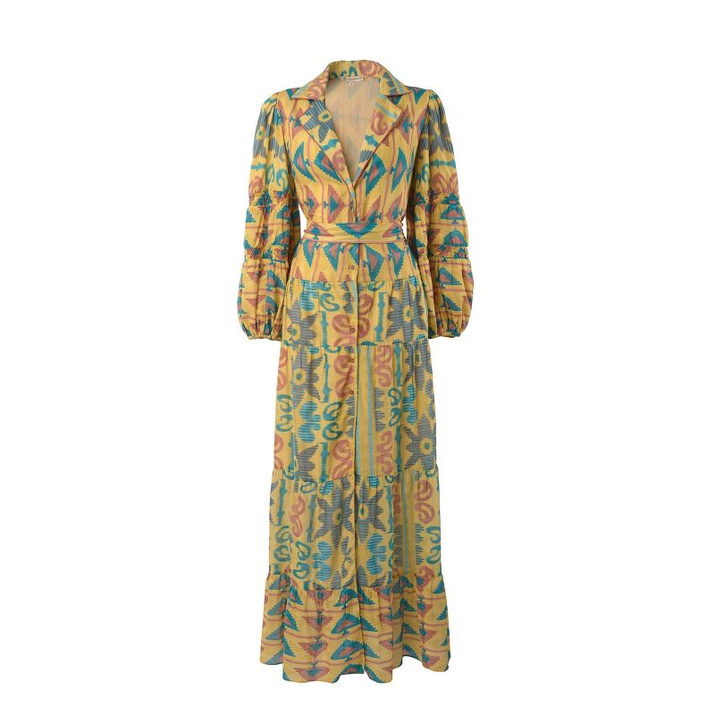 Annie - Yellow Full Sleeve Maxi Shirt Dress With Lapel Collar image