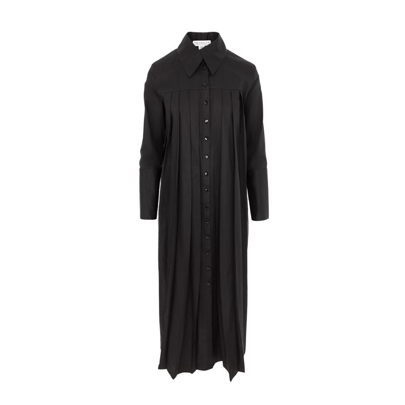 Antoine | Gots Organic Cotton Pleated Shirt Dress In Black image