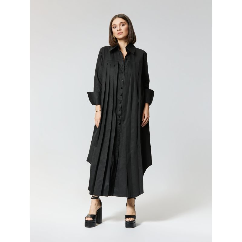 Antoine | Gots Organic Cotton Pleated Shirt Dress In Black image