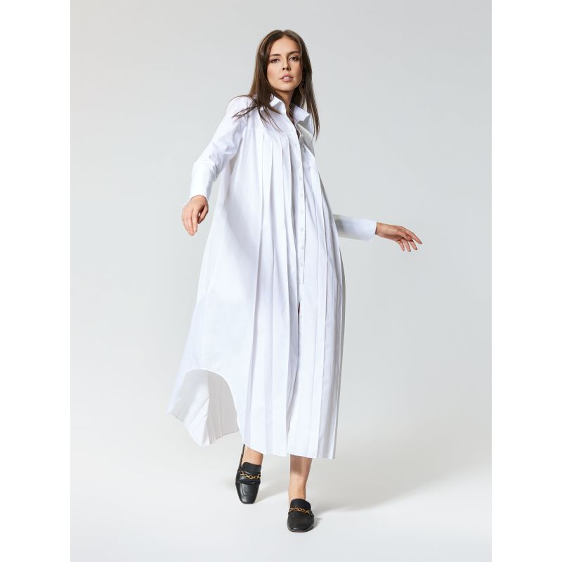 Antoine | Gots Organic Cotton Pleated Shirt Dress In White image