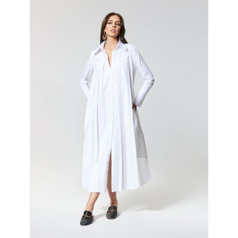 Antoine | Gots Organic Cotton Pleated Shirt Dress In White image