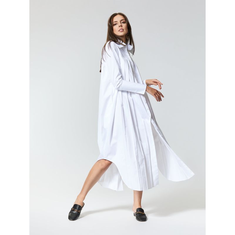 Antoine | Gots Organic Cotton Pleated Shirt Dress In White image