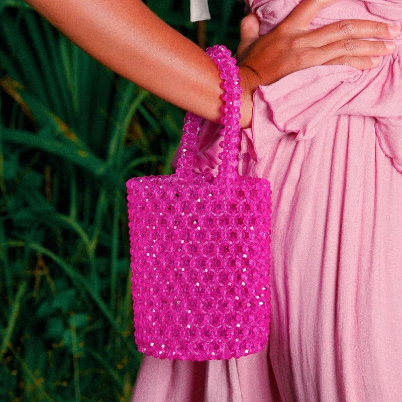 Antonia Crystal Beads Bucket Bag In Hot Pink image