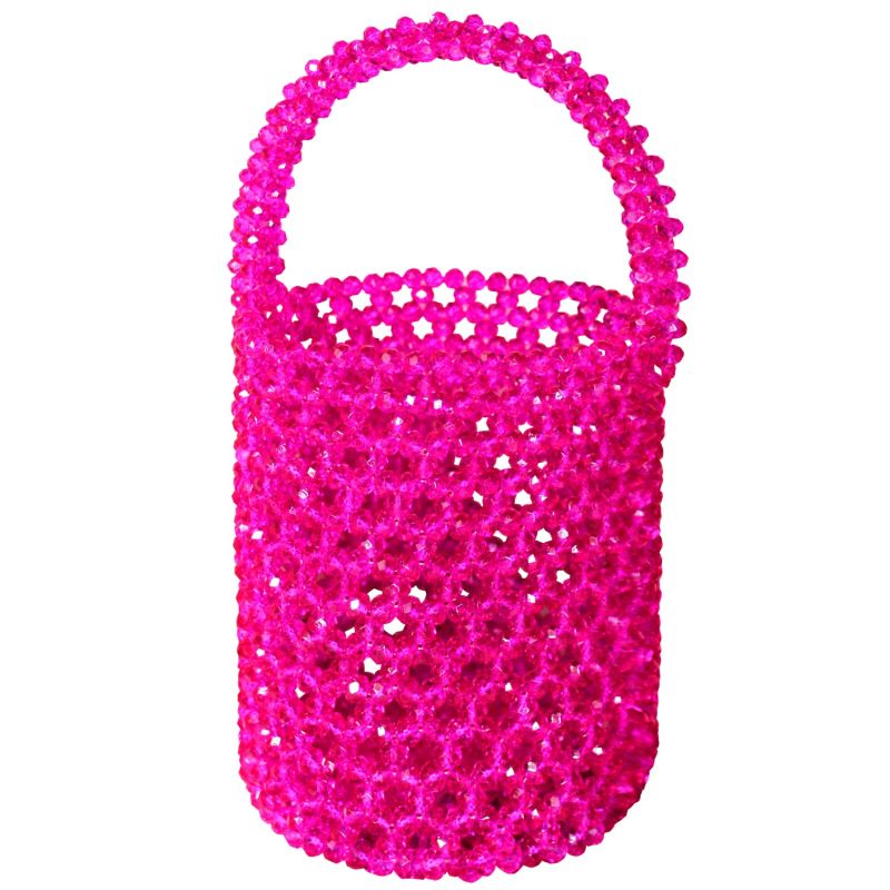 Antonia Crystal Beads Bucket Bag In Hot Pink image