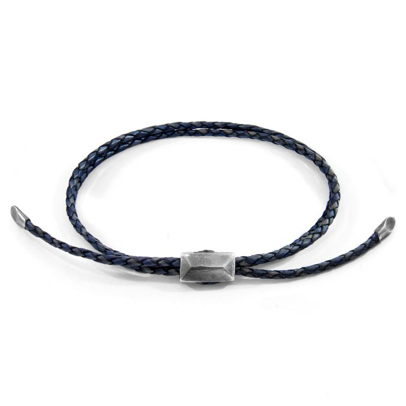 Indigo Blue Edward Silver & Braided Leather Skinny Bracelet image