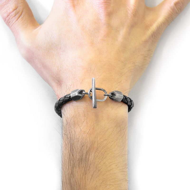 Midnight Black Jura Silver & Braided Leather Bracelet image