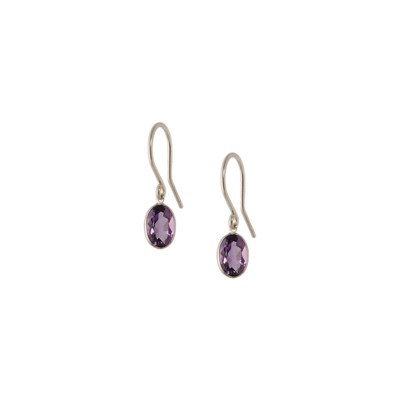 Single Stone Bezel Set Amethyst Earrings In 14 Karat White Gold image