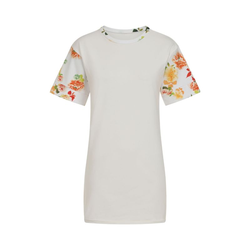 Cream Floral Cotton T-Shirt Dress image