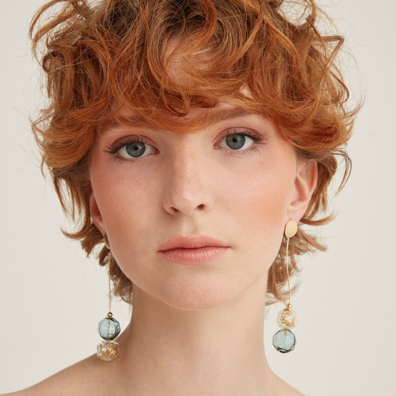 Flowy Two Sphere Earrings with Wire Details image