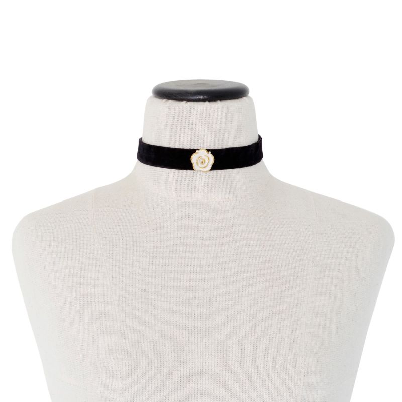 Golden White Cloud Rose Black Velvet Choker image